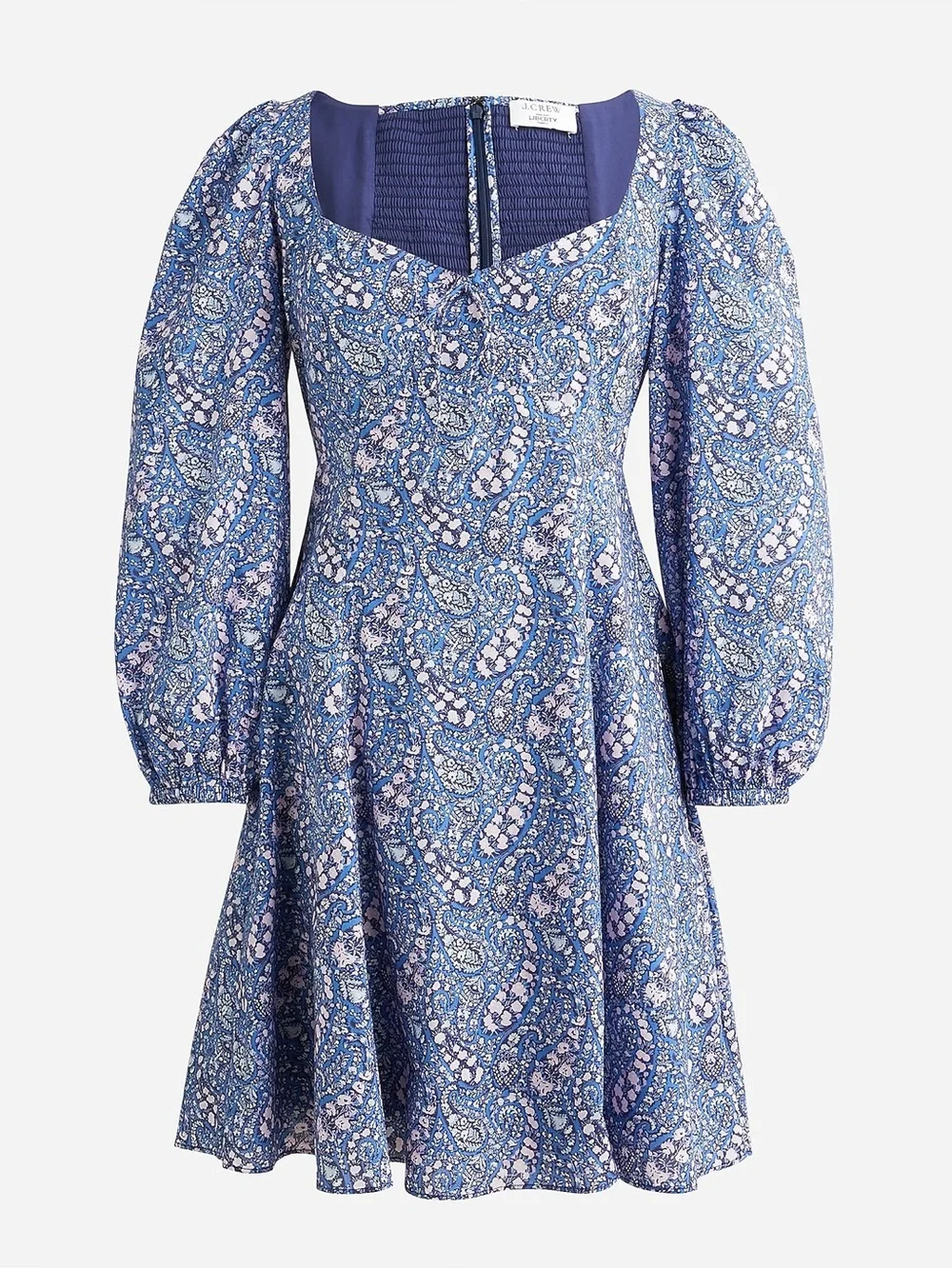 J.Crew Liberty Blue Paisley Puff-Sleeve Fit & Flare Dress